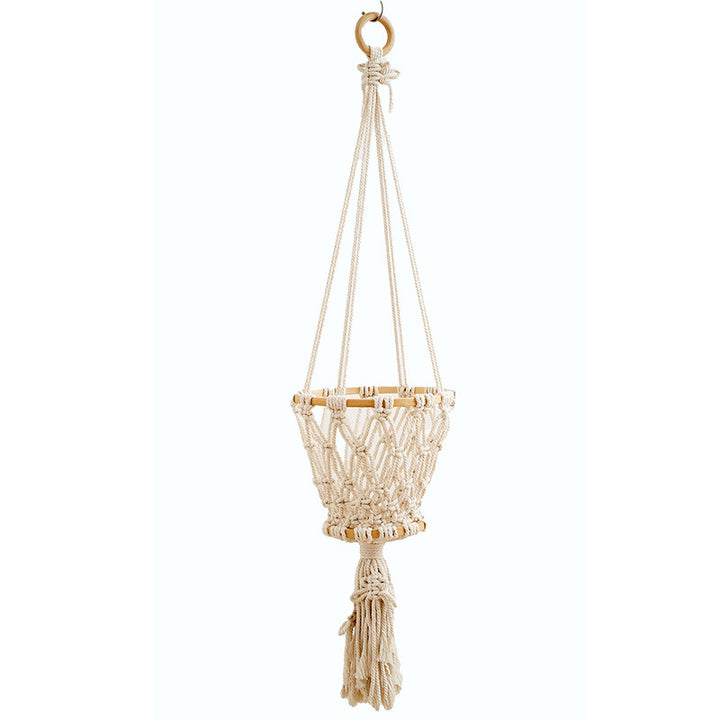 Macrame Hanging Planter with Wooden Accents