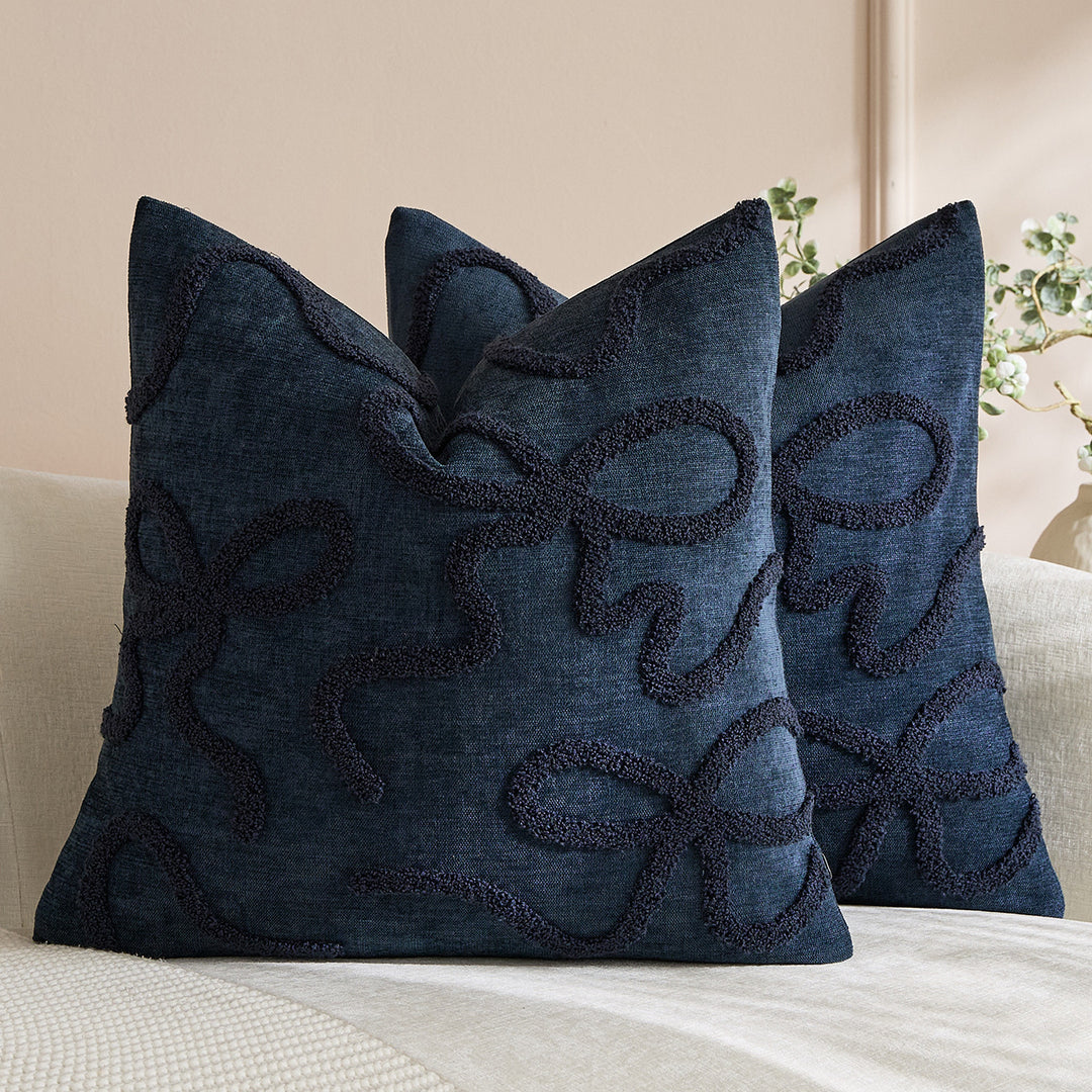 Square Textured Loop-Appliqué Linen-Blend Accent Pillow Cover