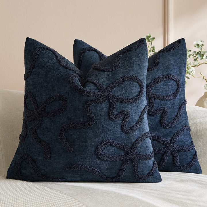 Square Textured Loop-Appliqué Linen-Blend Accent Pillow Cover