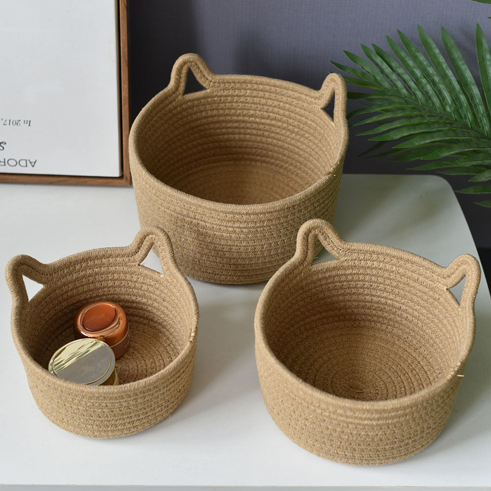 Cat-Eared Woven Storage Basket