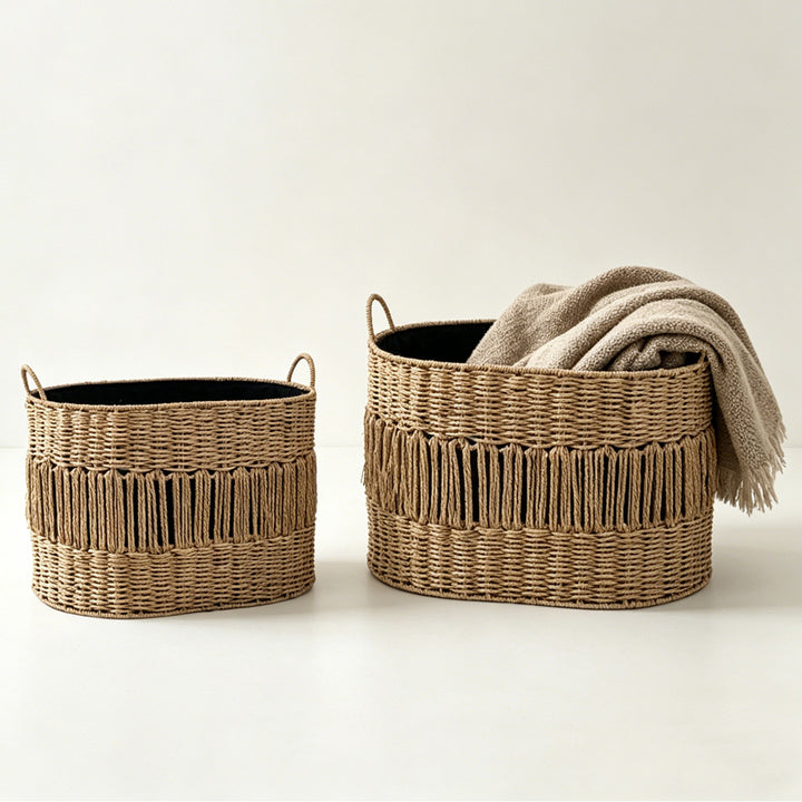 Storage basket with elegant fringe design