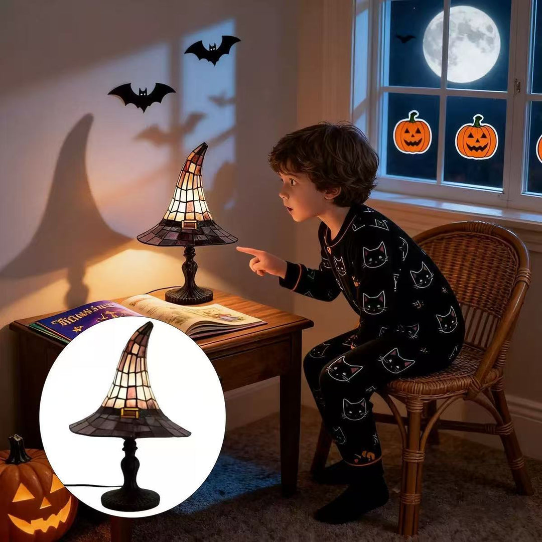 Decorative table lamp in witch hat design