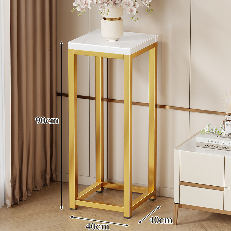 Tall Marble-Top Decorative Plant Pedestal with Slim Metal Frame