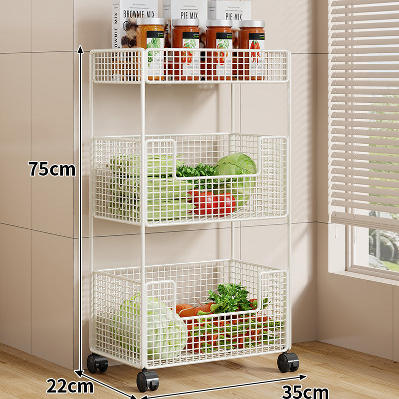 Rolling Metal Mesh Produce Storage Cart with Tall Vertical Compartment and Removable Shelves