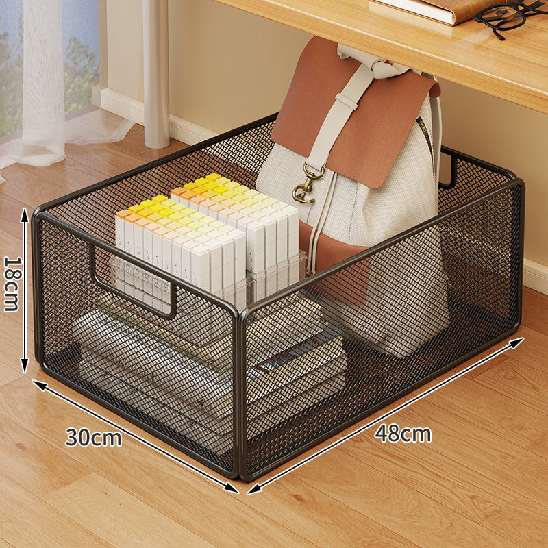 Under-Desk Mesh Rolling Storage Basket with Locking Swivel Casters and Integrated Carry Handle