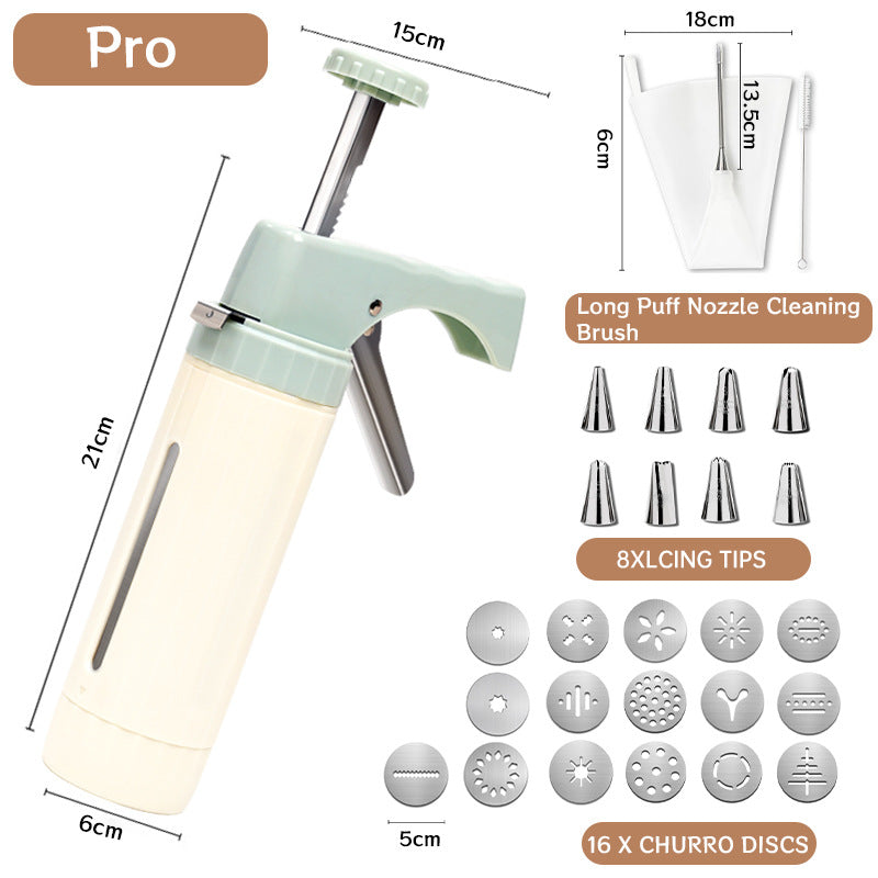 Manual Cookie Press and Churro Maker Set with 22 Decorative Discs and Icing Nozzles