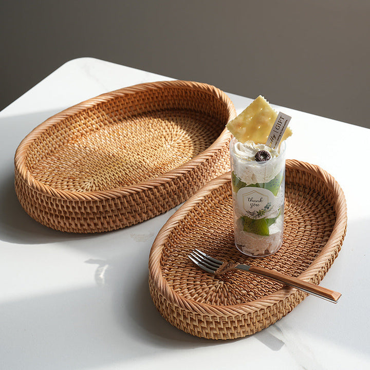 Oval storage basket made of handwoven material