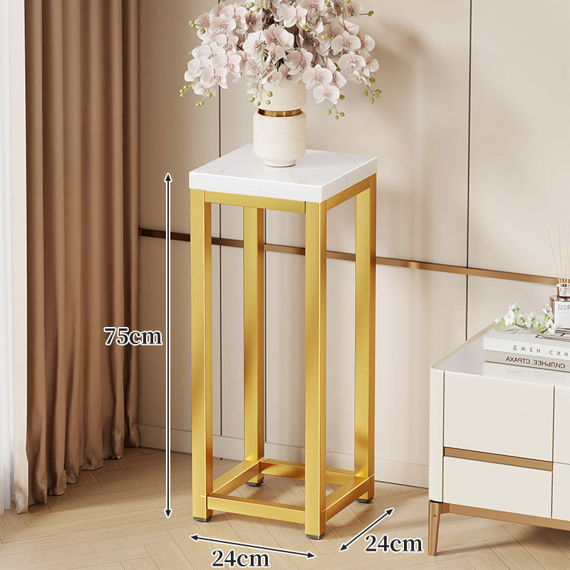 Tall Marble-Top Decorative Plant Pedestal with Slim Metal Frame
