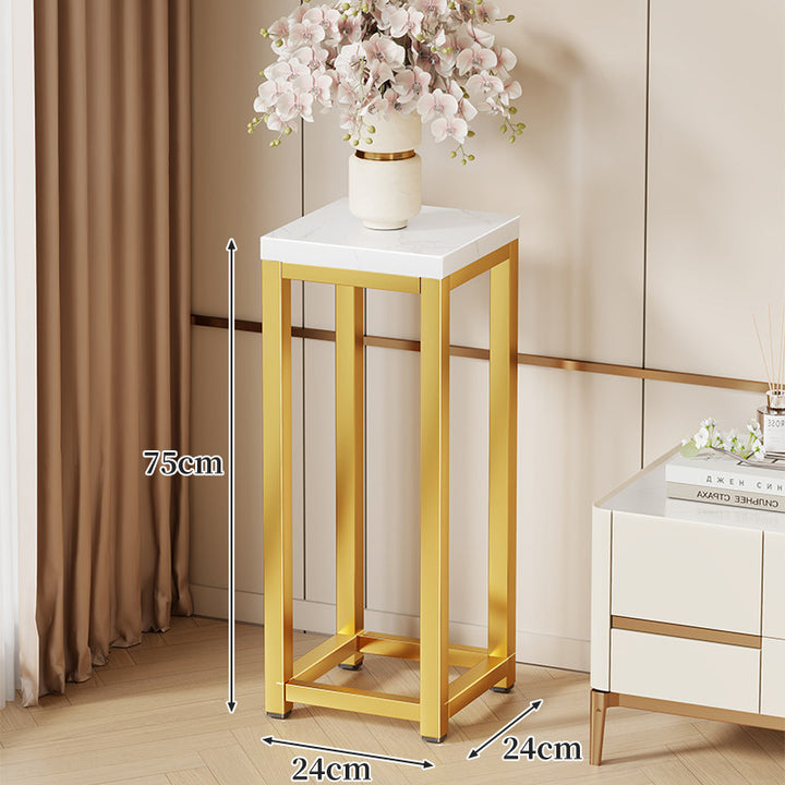 Tall Marble-Top Decorative Plant Pedestal with Slim Metal Frame