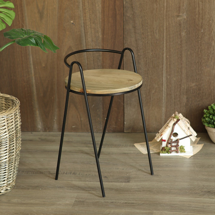 Modern stool with wooden seat and metal frame