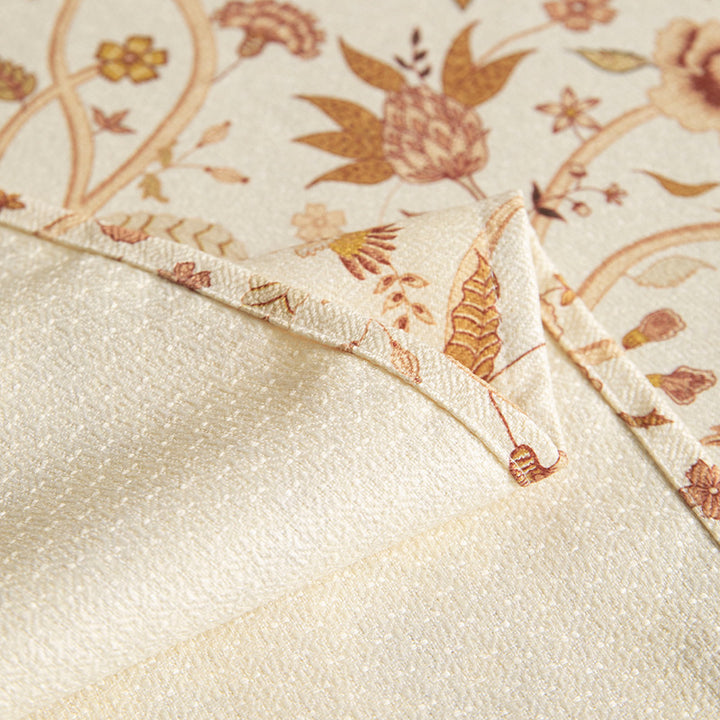 Light cotton blend tablecloth with vintage floral pattern and stain-resistant surface
