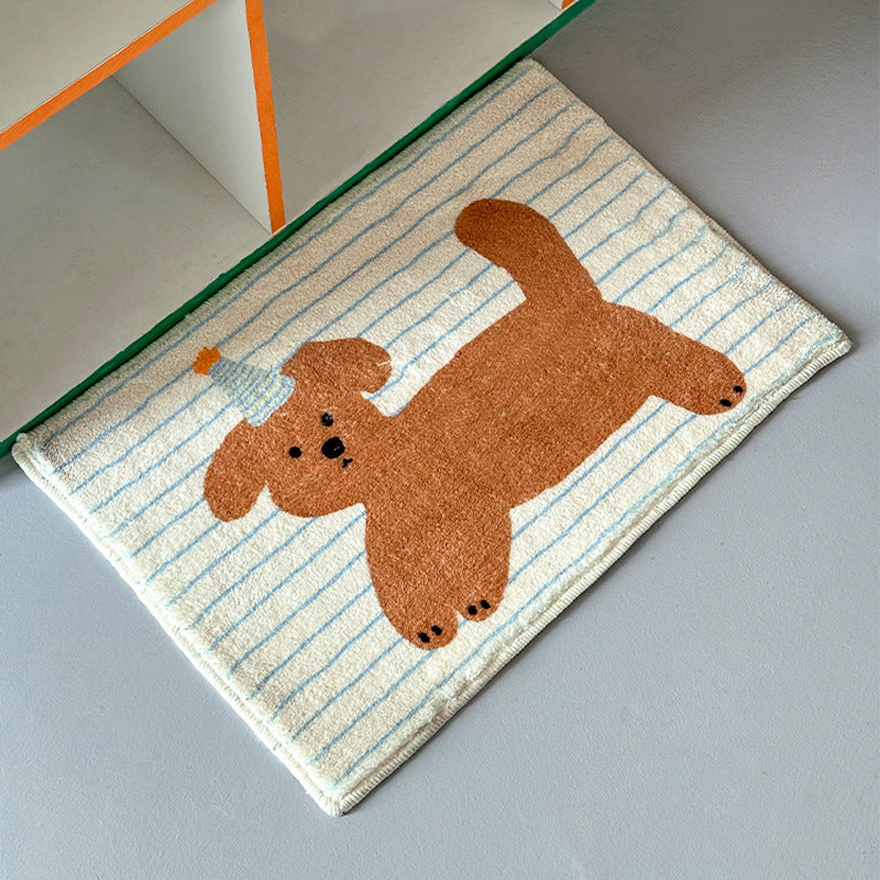 Decorative Plush Absorbent Anti-Slip Cartoon Dog Floor Mat