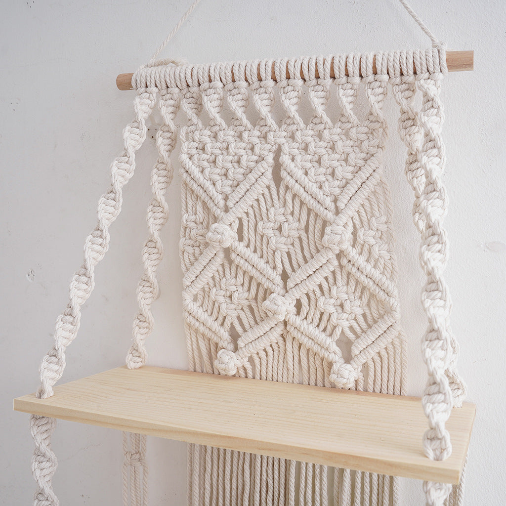Macramé Wall Hanging Shelf with Decorative Knot Design