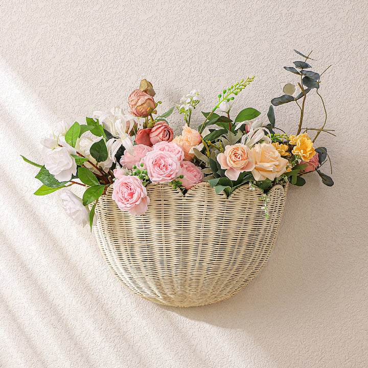 Decorative flower basket made of woven material