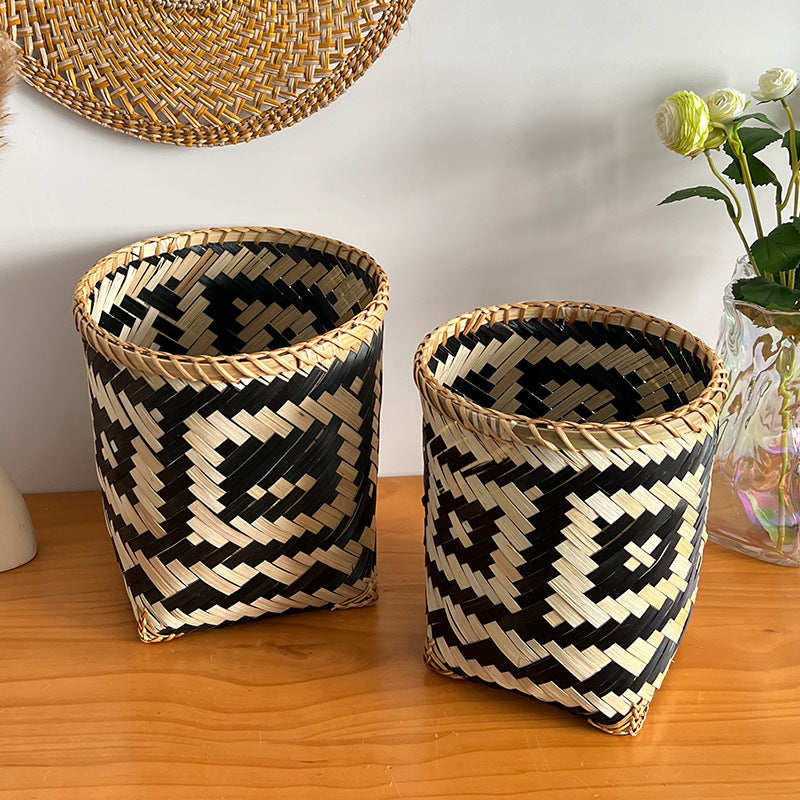 Basket made of woven natural material