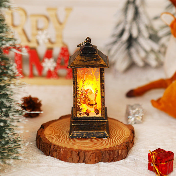Nostalgic LED Christmas lantern with movable Santa motif