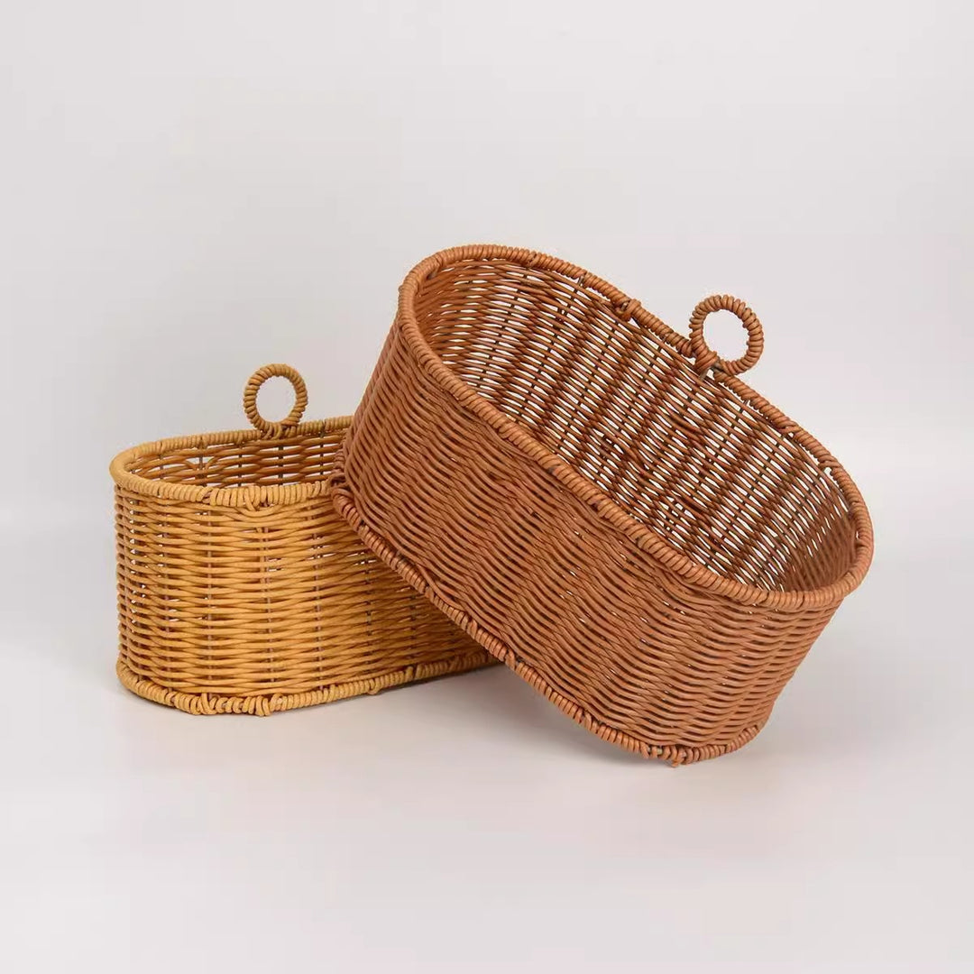 Handwoven willow basket with animal motif