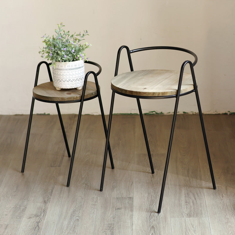 More modern stool with wooden seat