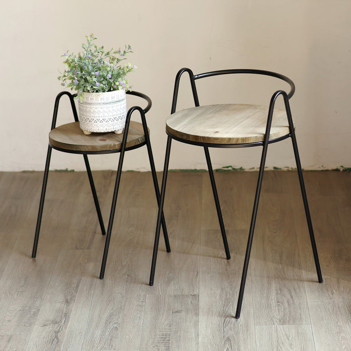More modern stool with wooden seat