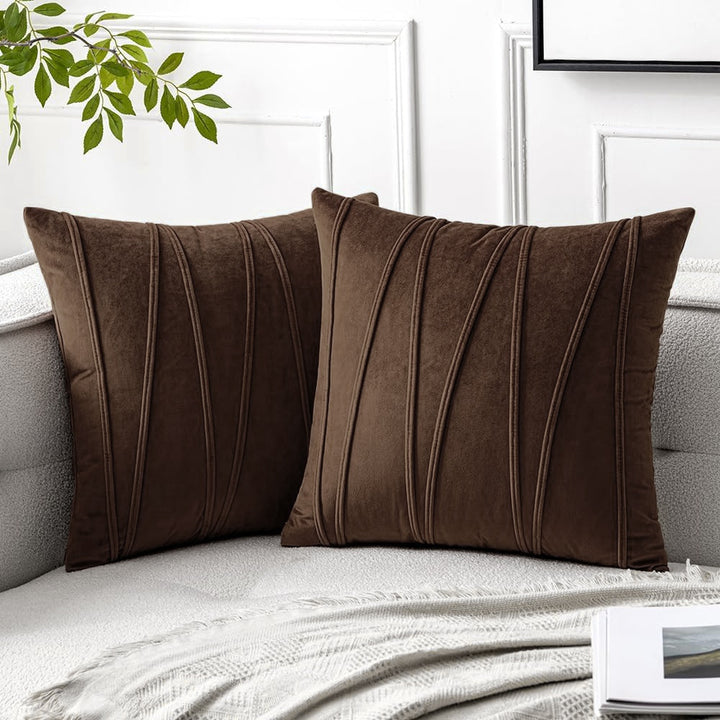 Velvet Pleated Square Decorative Throw Pillow Covers with Channel Stitching