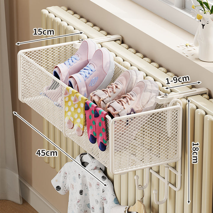 Radiator-Mounted Mesh Shoe & Sock Drying Basket with Adjustable Clamp