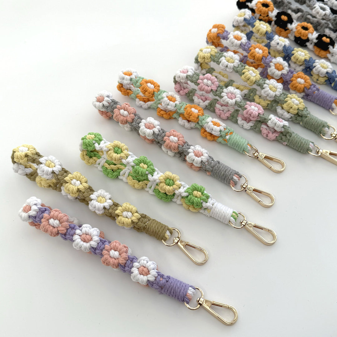 Floral Macrame Keychain Strap