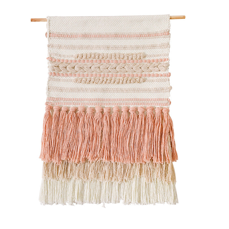 Woven Boho wall tapestry with macrame fringes and handcrafted textured relief