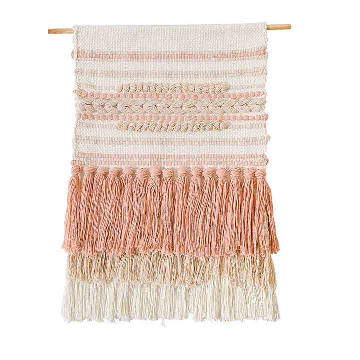Woven Boho wall tapestry with macrame fringes and handcrafted textured relief