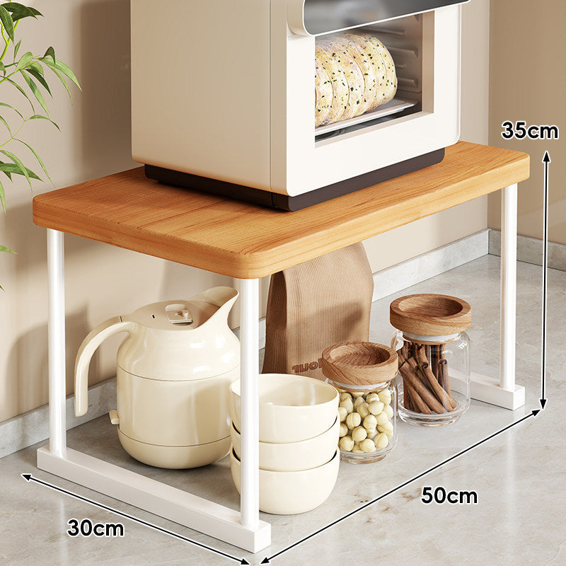 Countertop Appliance Riser Shelf with Wood-Top and Metal Frame