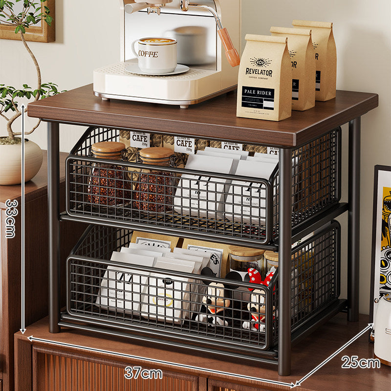 Countertop Coffee Station Elevated Shelf with Slide-Out Mesh Basket