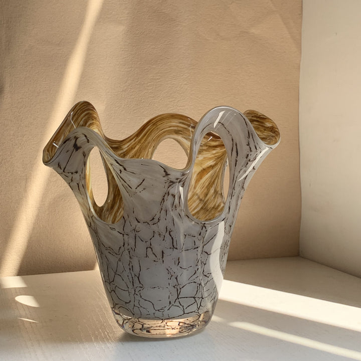 Tall Hand-Blown Textured Glass Accent Vase with Applied Disc Motifs