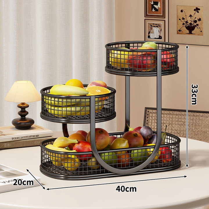 Three-Tier Metal Mesh Countertop Fruit & Produce Display Stand