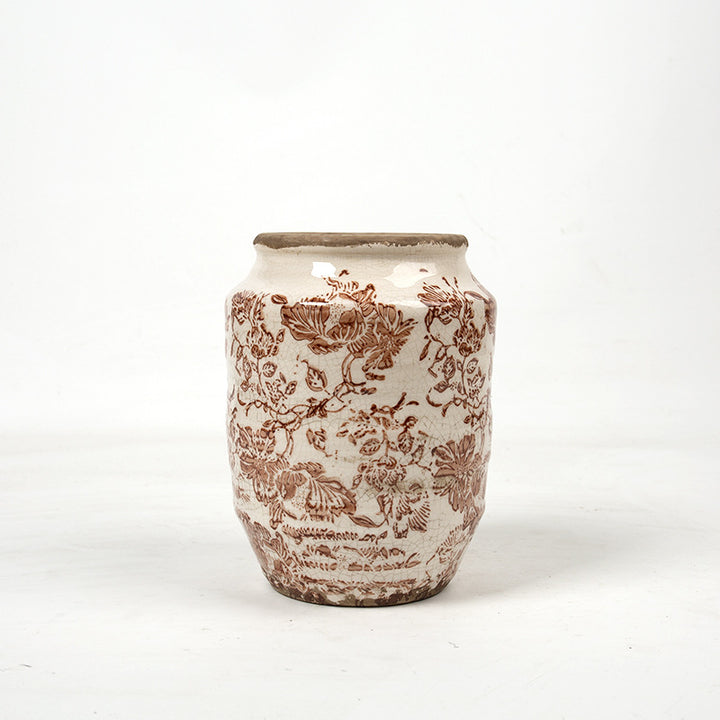 Floral ceramic flower pot with artistic pattern