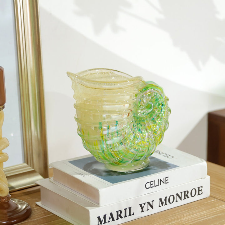 Hand-Blown Nautilus Shell Glass Decorative Sculpture Vase