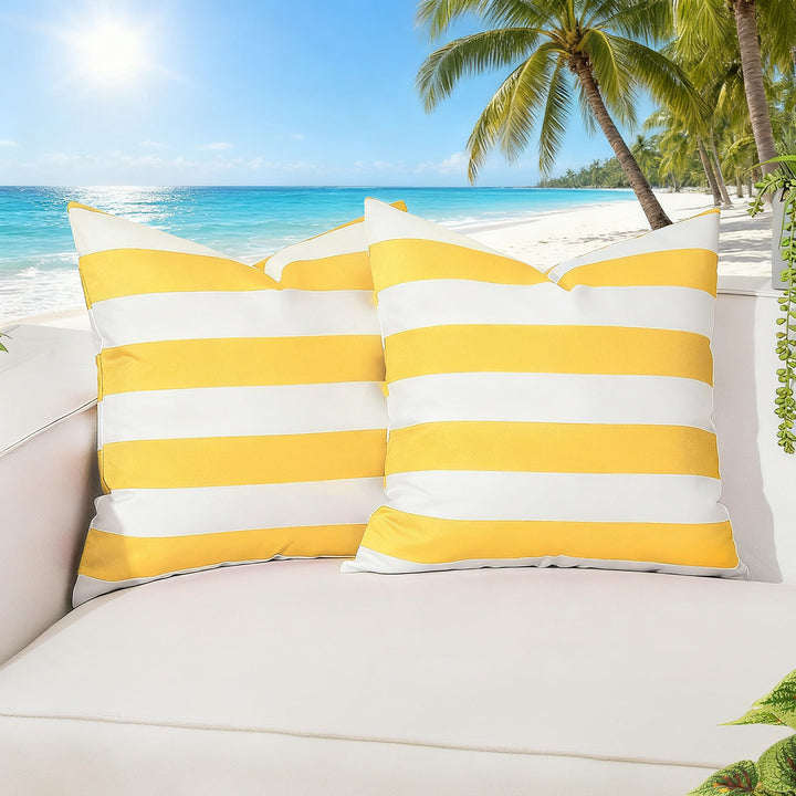 Outdoor Weather-Resistant Striped Square Throw Pillow Covers