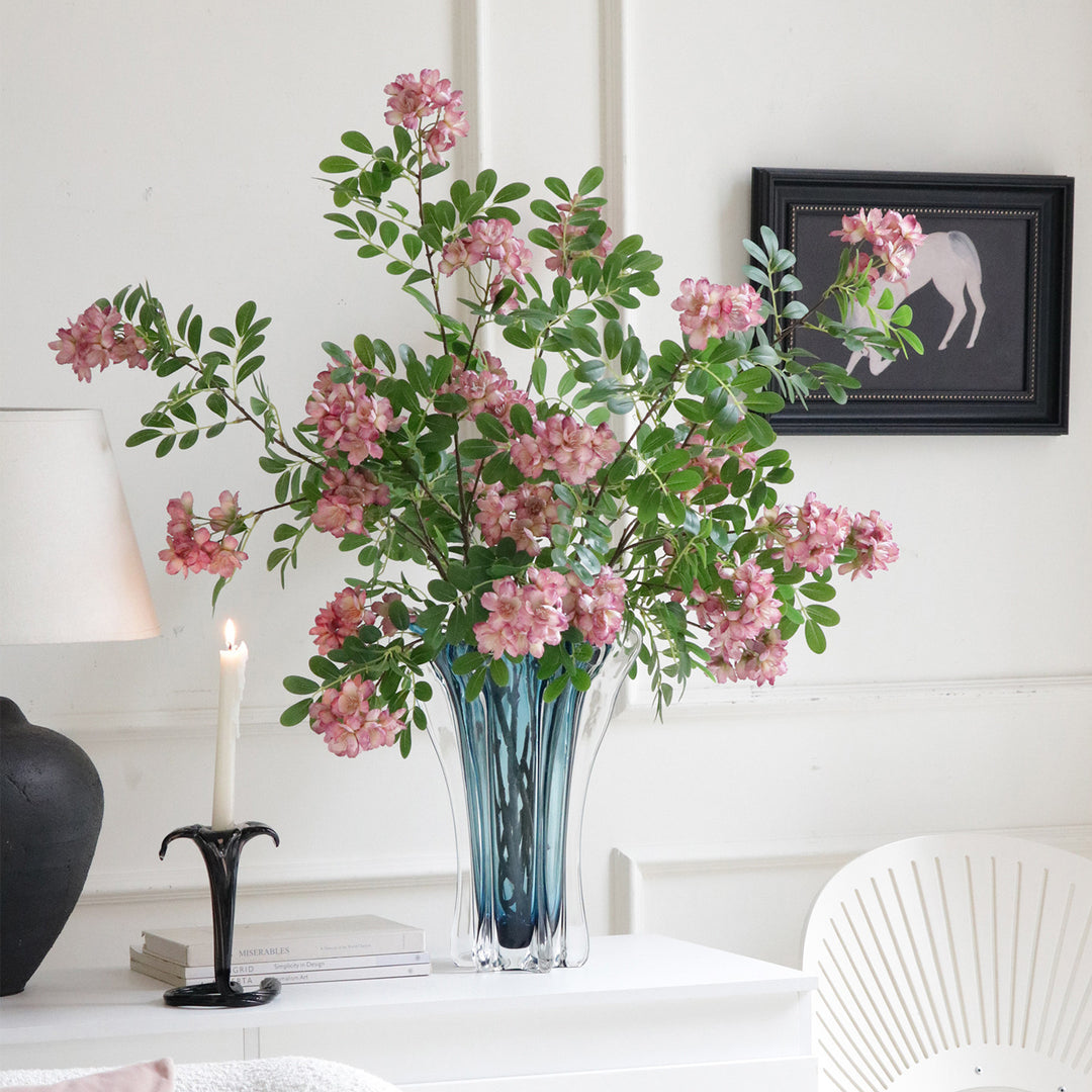 Tall Fluted Hand-Blown Sculptural Glass Centerpiece Vase