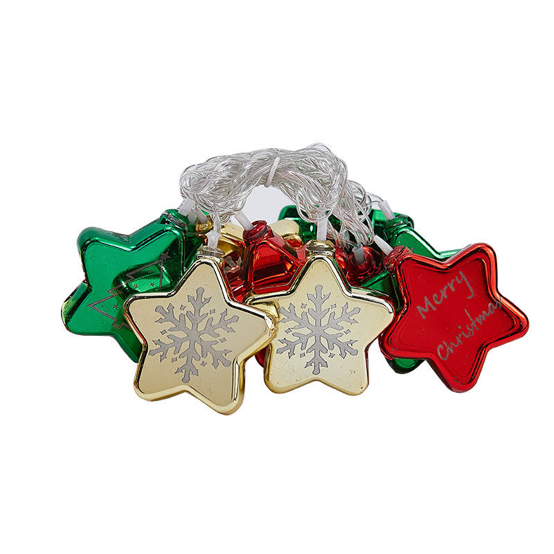 Festive string lights with Christmas ornaments