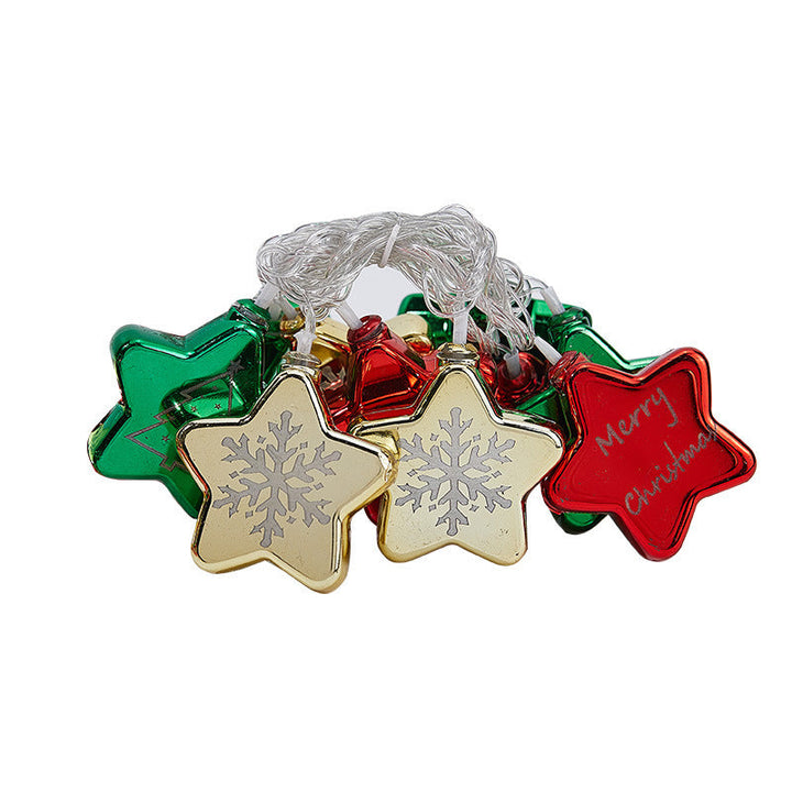 Festive string lights with Christmas ornaments
