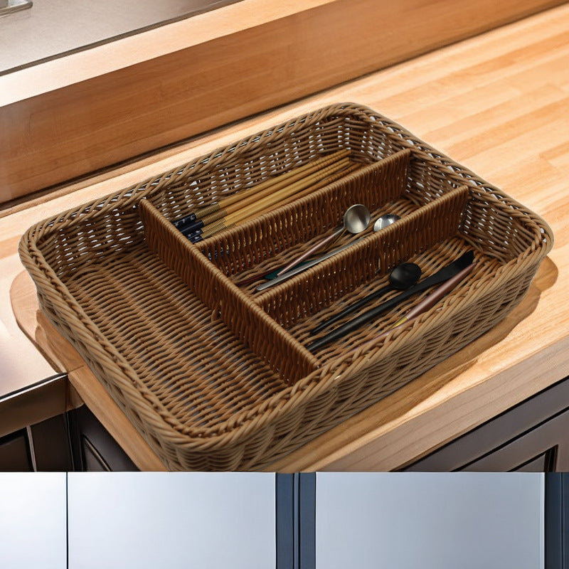 Multi-Sectional Woven Storage Basket