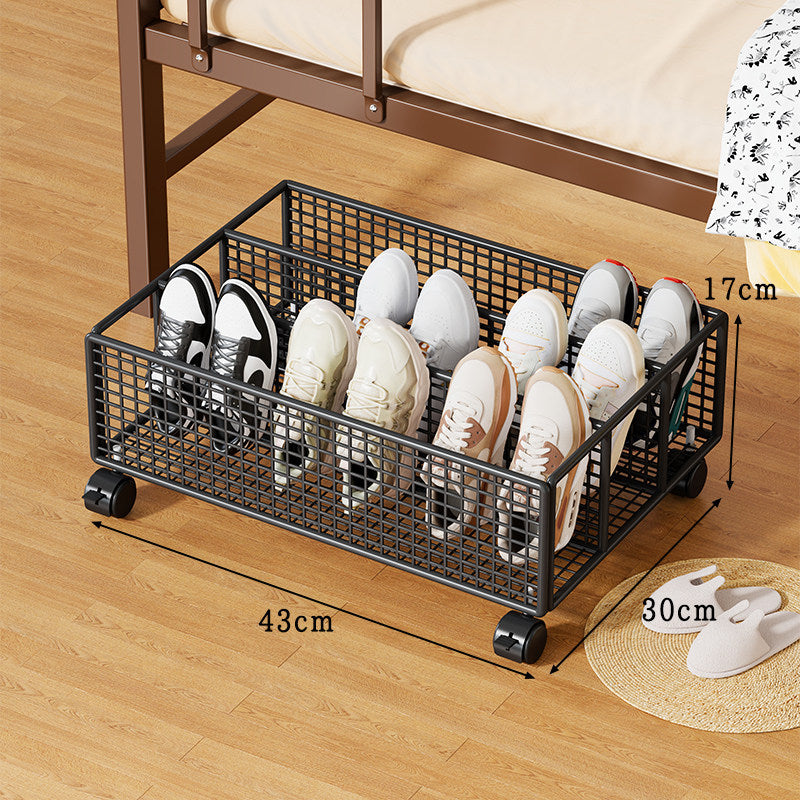 Under-Bed Metal Mesh Shoe Drawer Organizer with Multi-Compartment Dividers