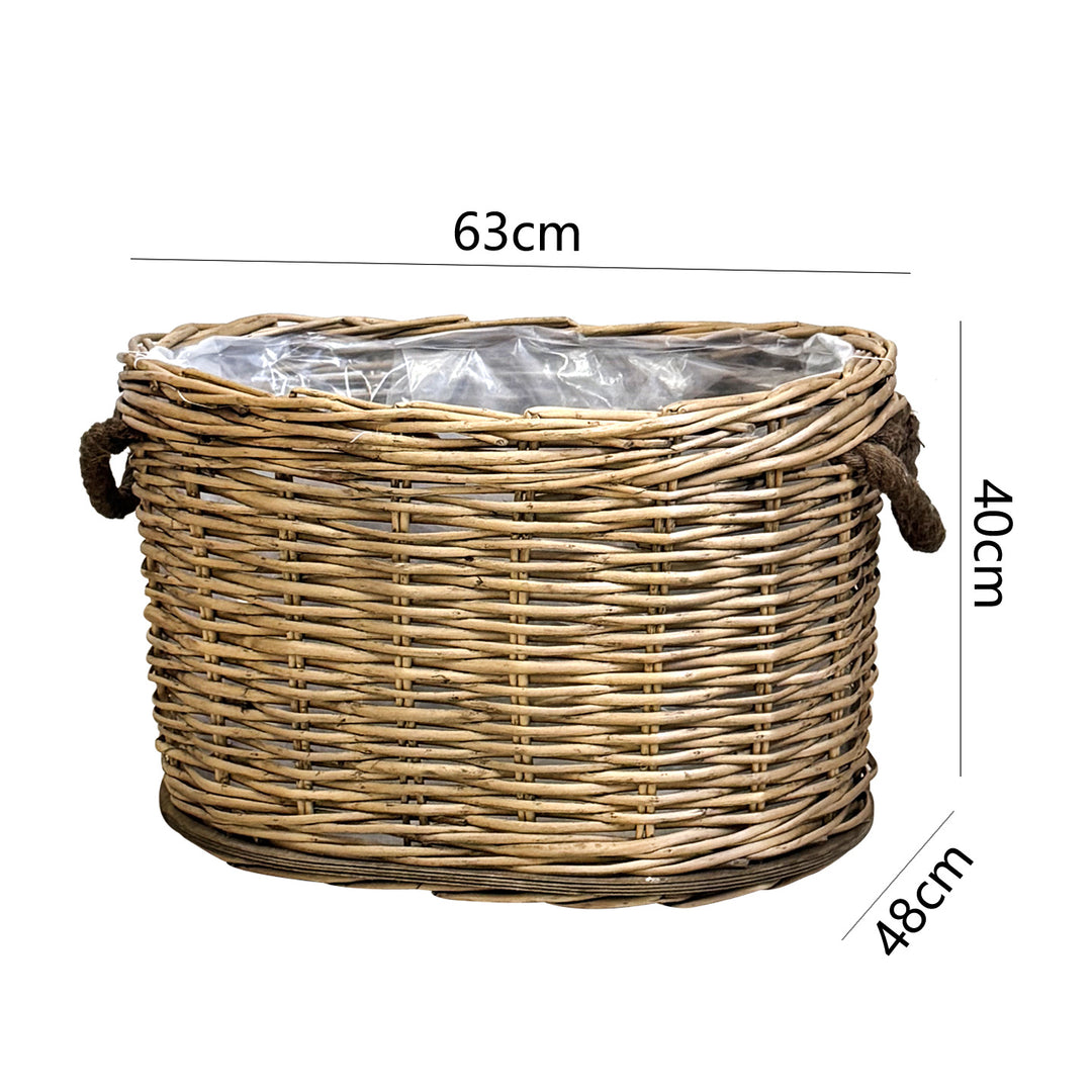 Rustic laundry basket with decorative handles
