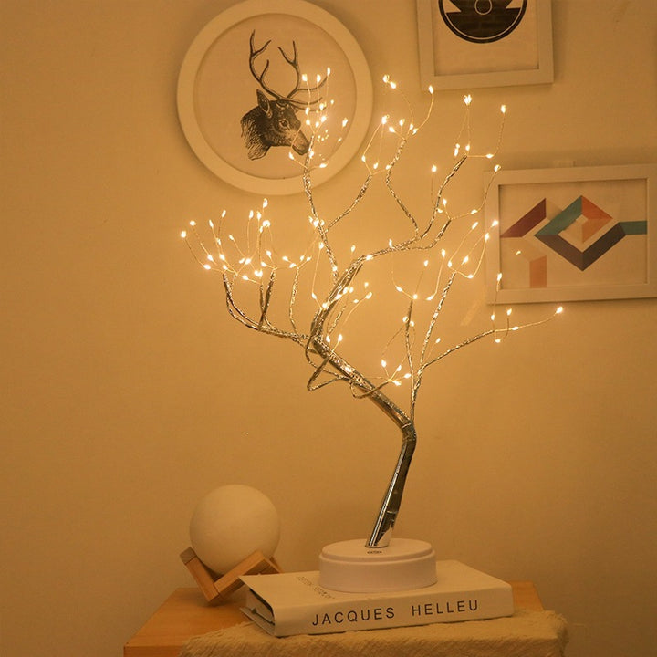 Star-decorated LED branch table lamp with warm micro dimmable lights