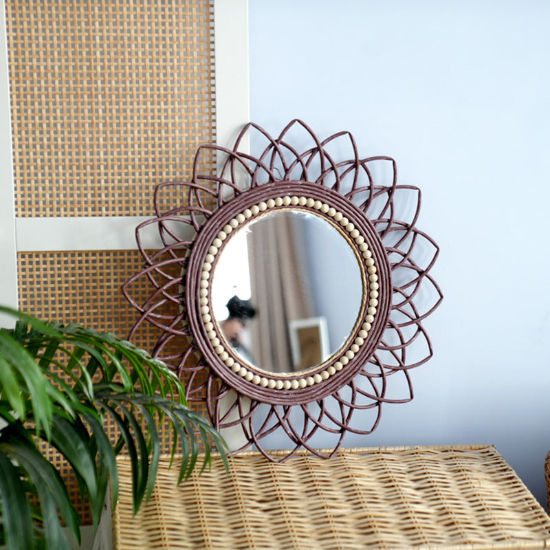 Wall mirror with elaborate macrame frame