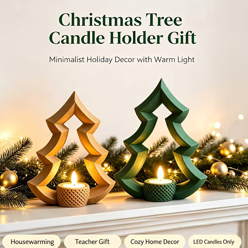 Wood carved Nordic Christmas tree tealight holder