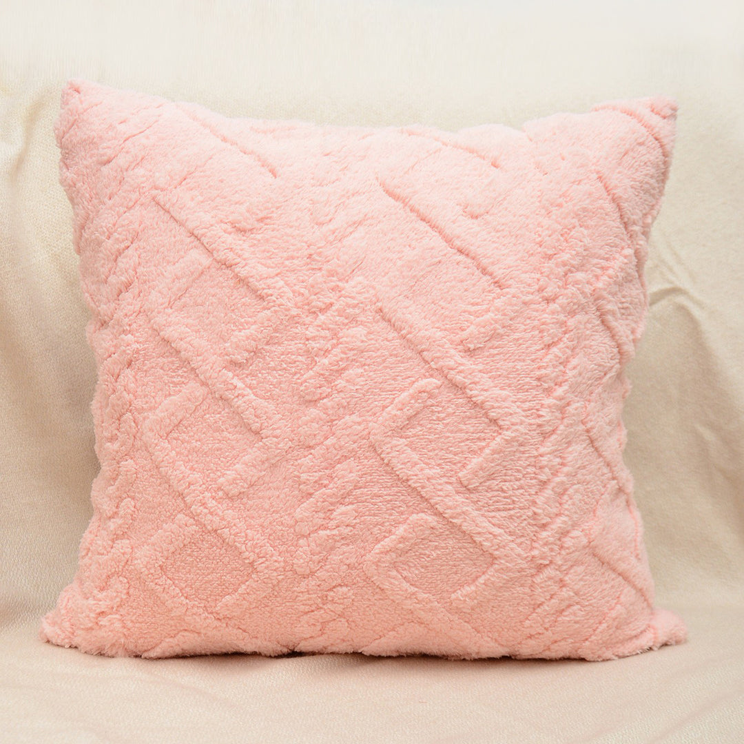 Textured Plush Shag Square Decorative Throw Pillow Cover with Geometric Tufting