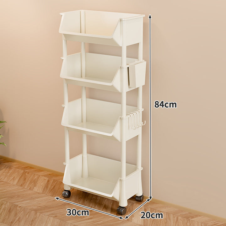 Slim Four-Tier Rolling Storage Cart with Stacking Open Bins
