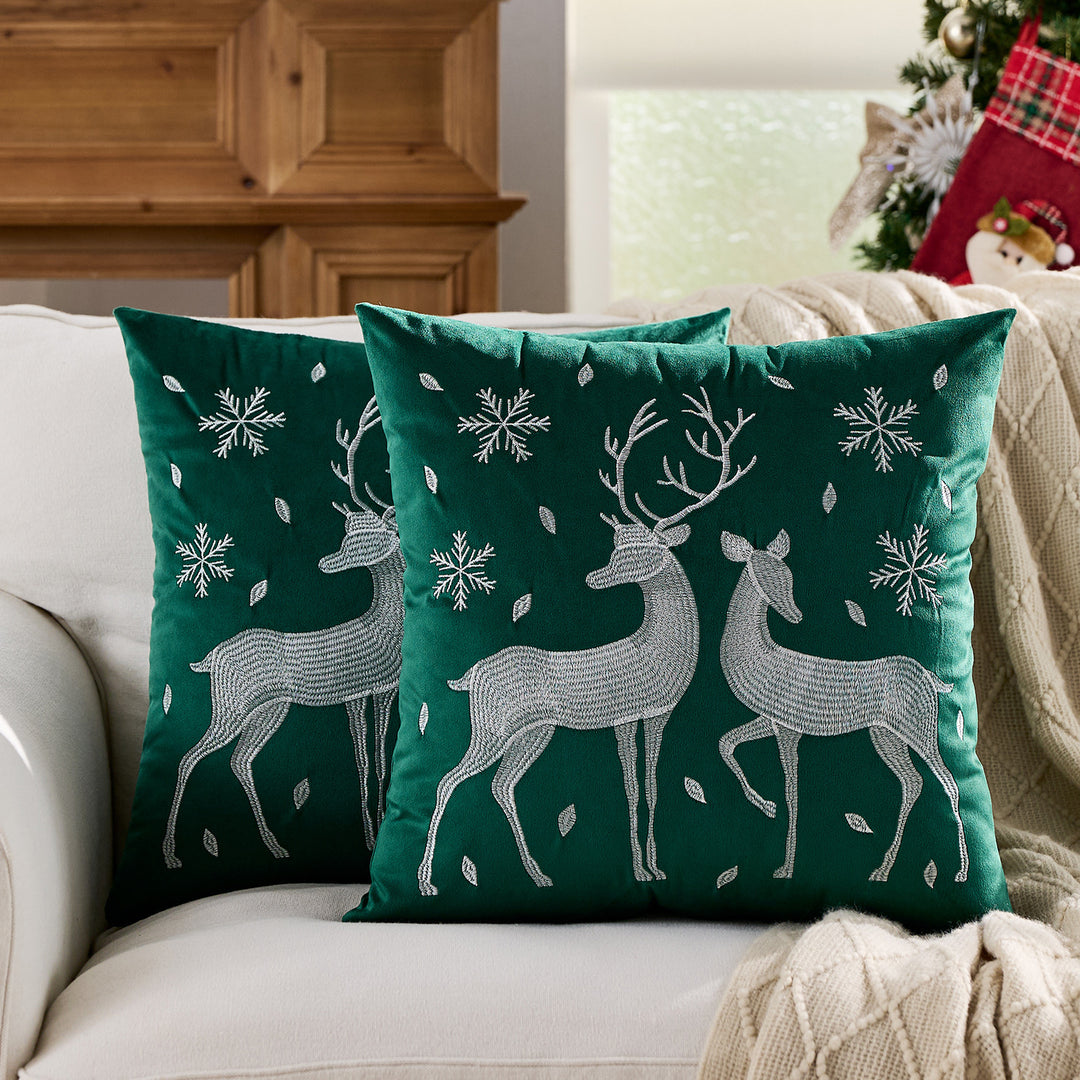 Decorative Holiday Throw Pillow with Deer Silhouette