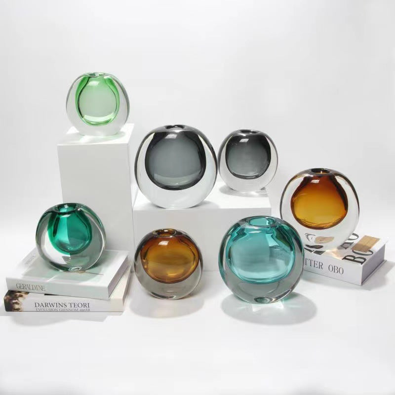 Hand-Blown Smoked Glass Orb Bud Vase
