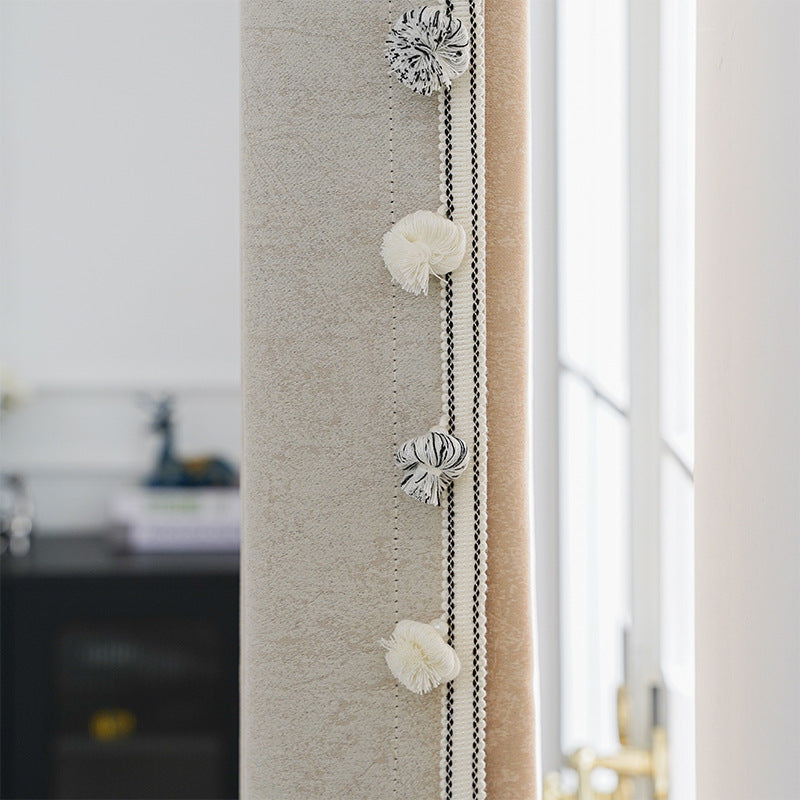 Decorative curtain trim with pompons