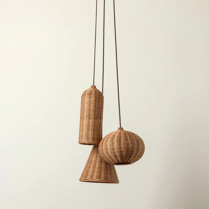 Handmade pendant light made of braided rattan